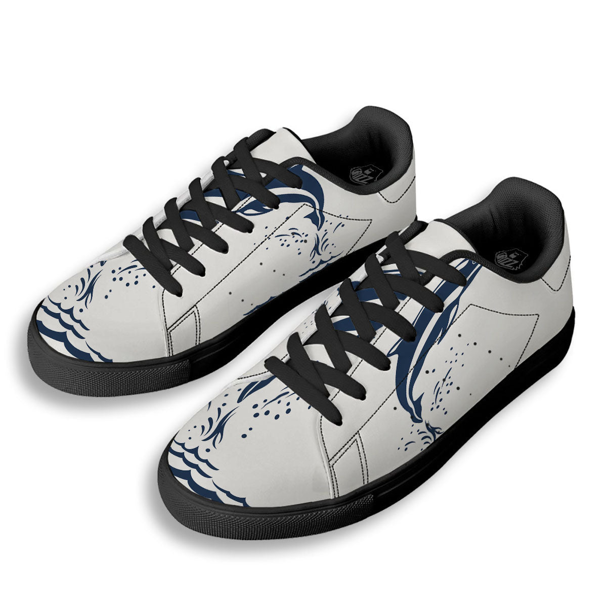 Dolphins Jump On Waves Print Black Low Top Sneakers-grizzshop
