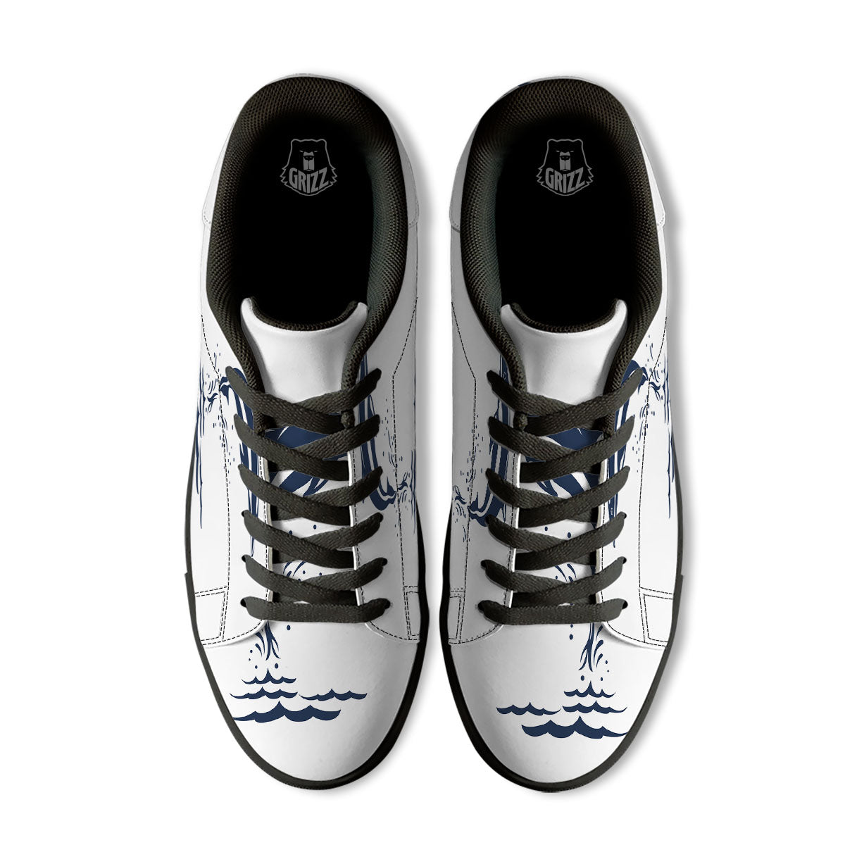 Dolphins Jump On Waves Print Black Low Top Sneakers-grizzshop