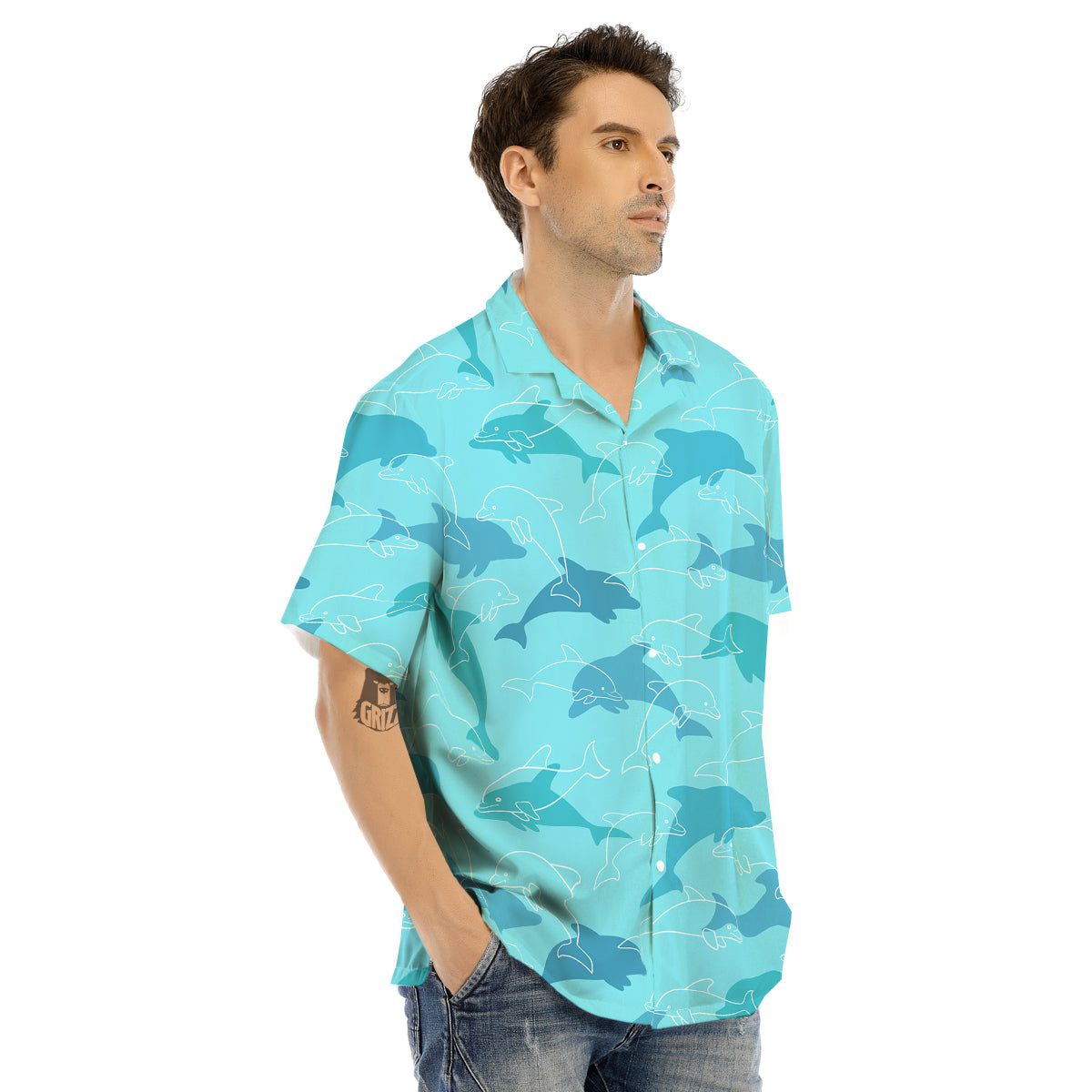 Dolphins Vintage Print Pattern Men's Hawaiian Shirt-grizzshop