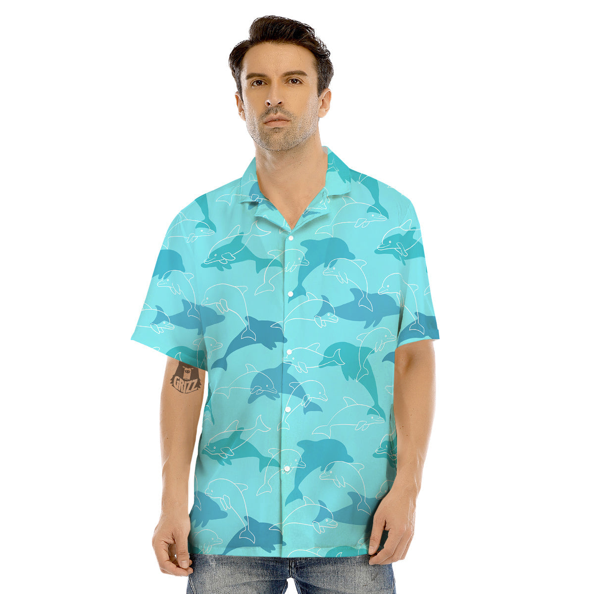 Dolphins Vintage Print Pattern Men's Hawaiian Shirt-grizzshop