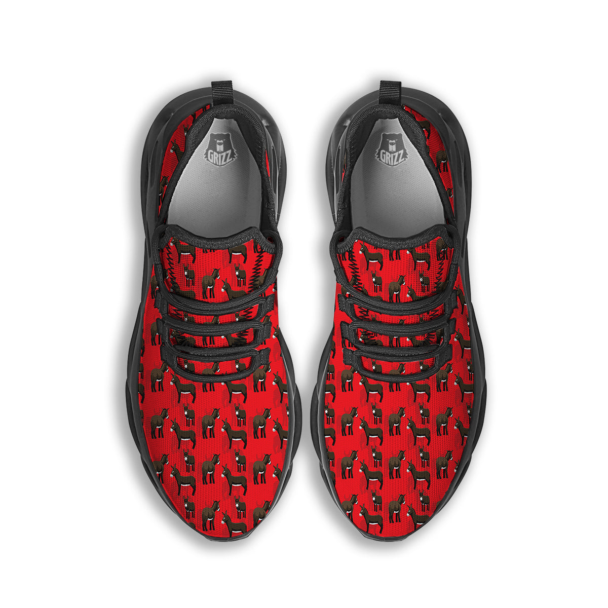 Donkey Balearic Cartoon Print Pattern Black Running Shoes-grizzshop