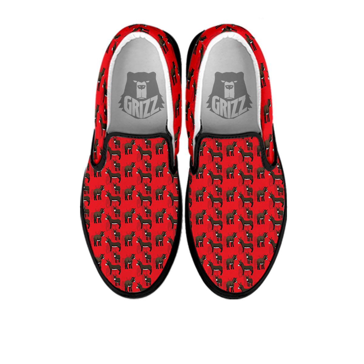 Donkey Balearic Cartoon Print Pattern Black Slip On Shoes-grizzshop