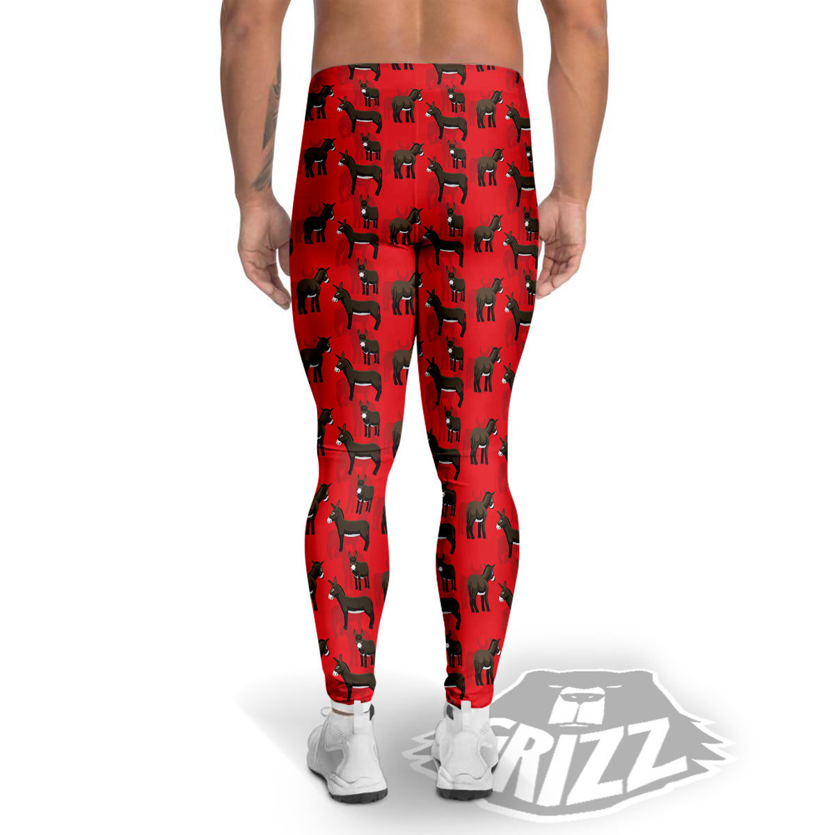 Donkey Balearic Cartoon Print Pattern Men's Leggings-grizzshop