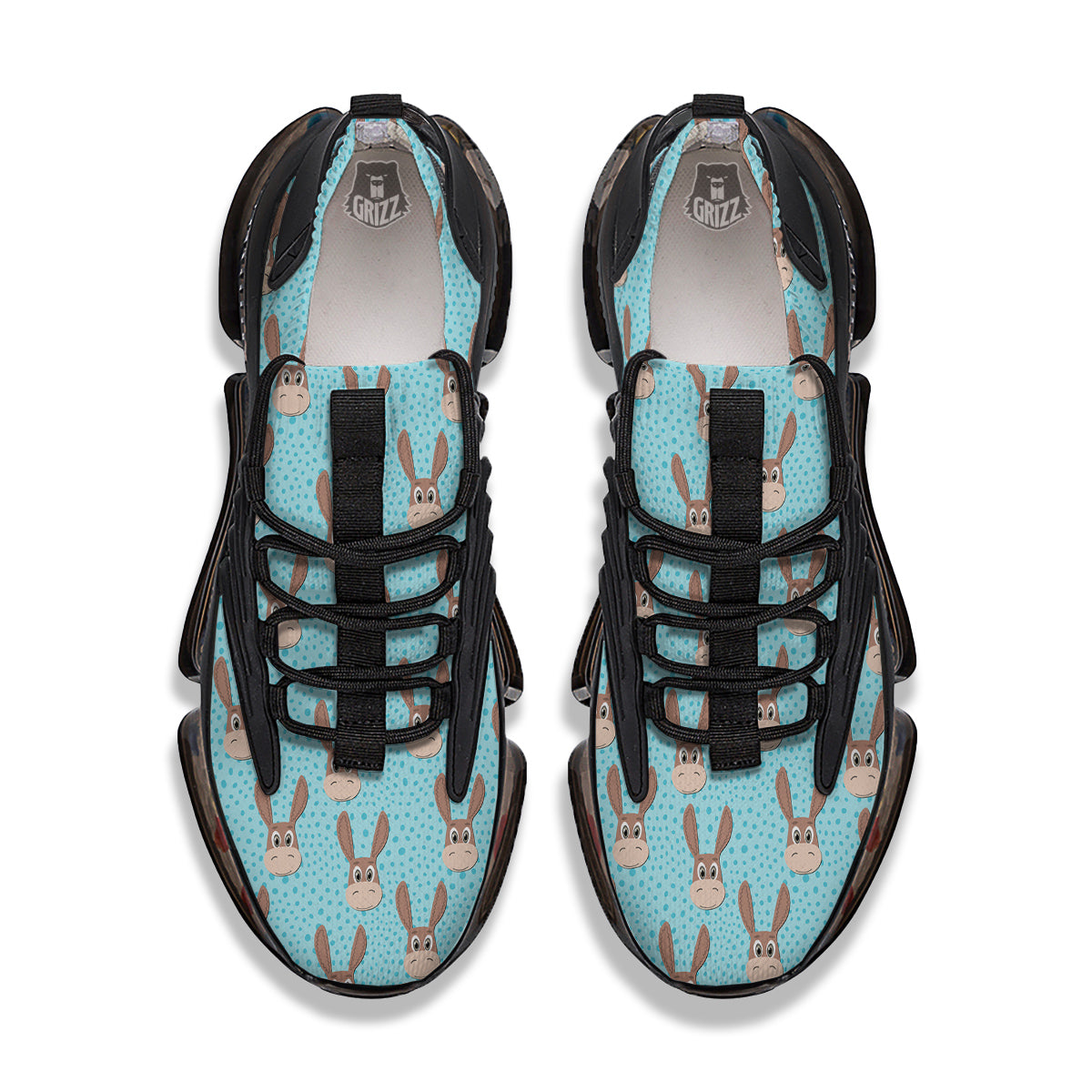 Donkey Cute Cartoon Print Pattern Black Gym Shoes-grizzshop