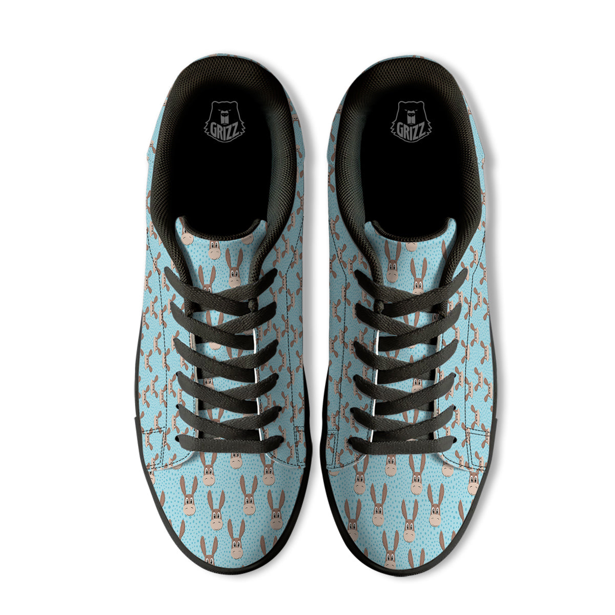 Donkey Cute Cartoon Print Pattern Black Low Top Sneakers-grizzshop