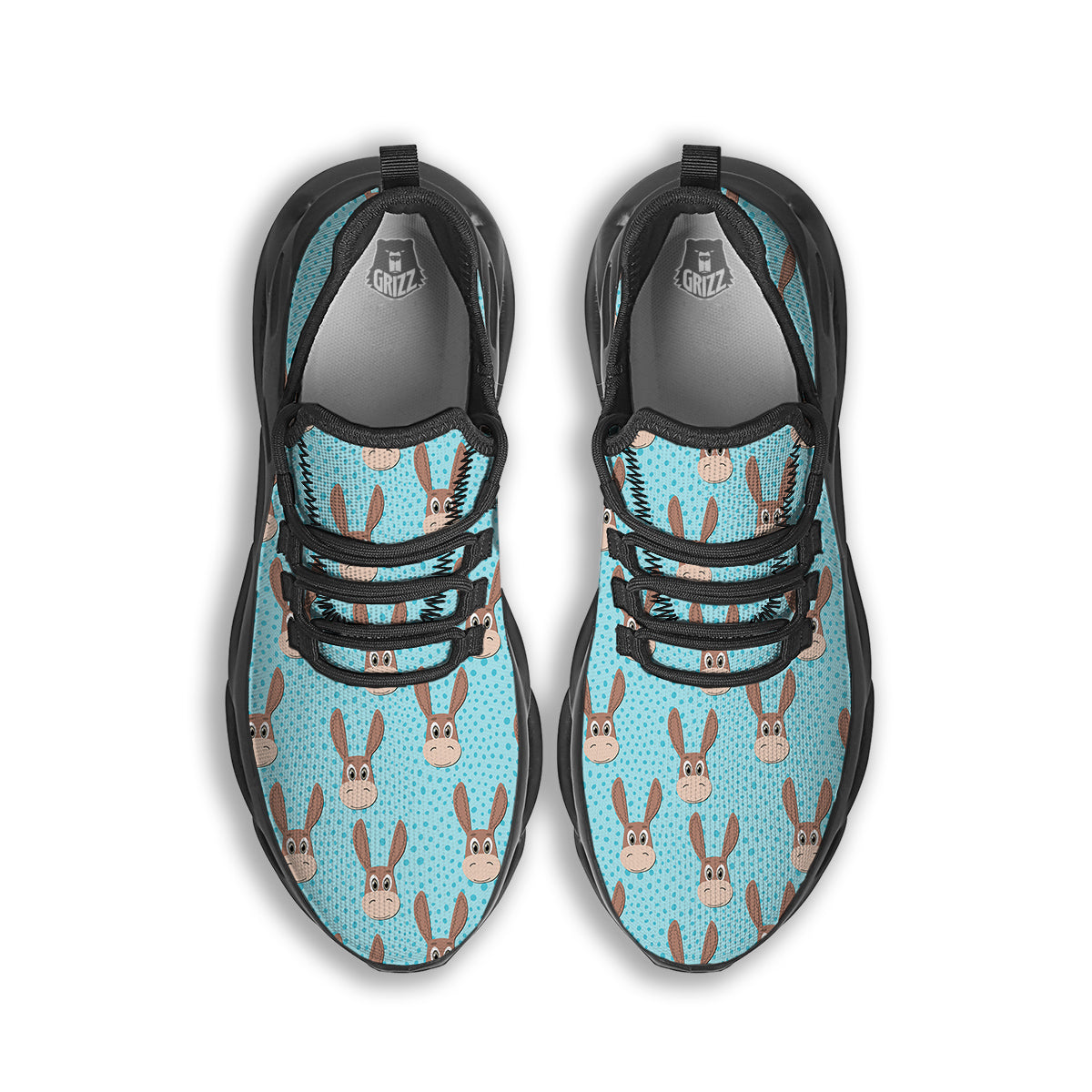Donkey Cute Cartoon Print Pattern Black Running Shoes-grizzshop