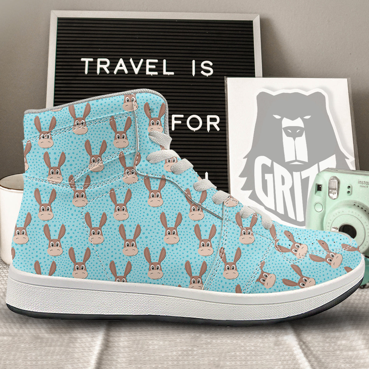 Donkey Cute Cartoon Print Pattern High Top Sneakers-grizzshop