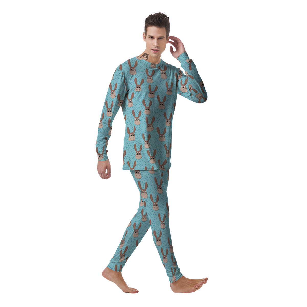 Donkey Cute Cartoon Print Pattern Men's Pajamas-grizzshop