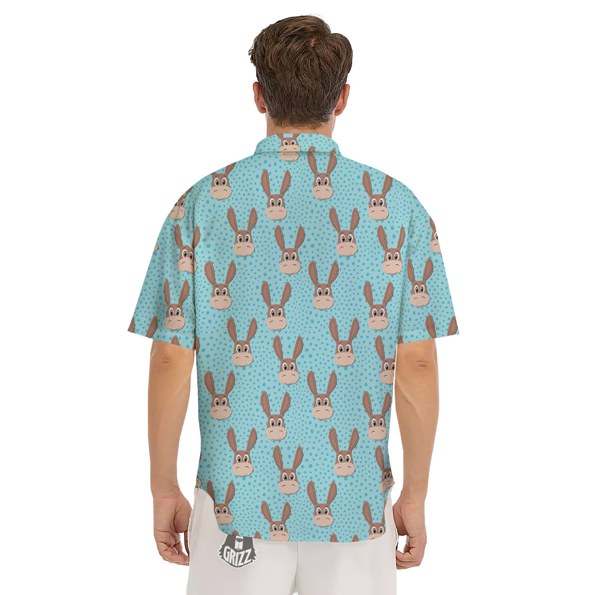 Donkey Cute Cartoon Print Pattern Men's Short Sleeve Shirts-grizzshop