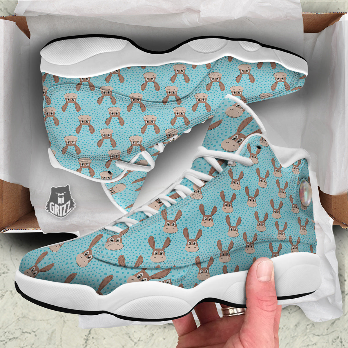 Donkey Cute Cartoon Print Pattern White Basketball Shoes-grizzshop