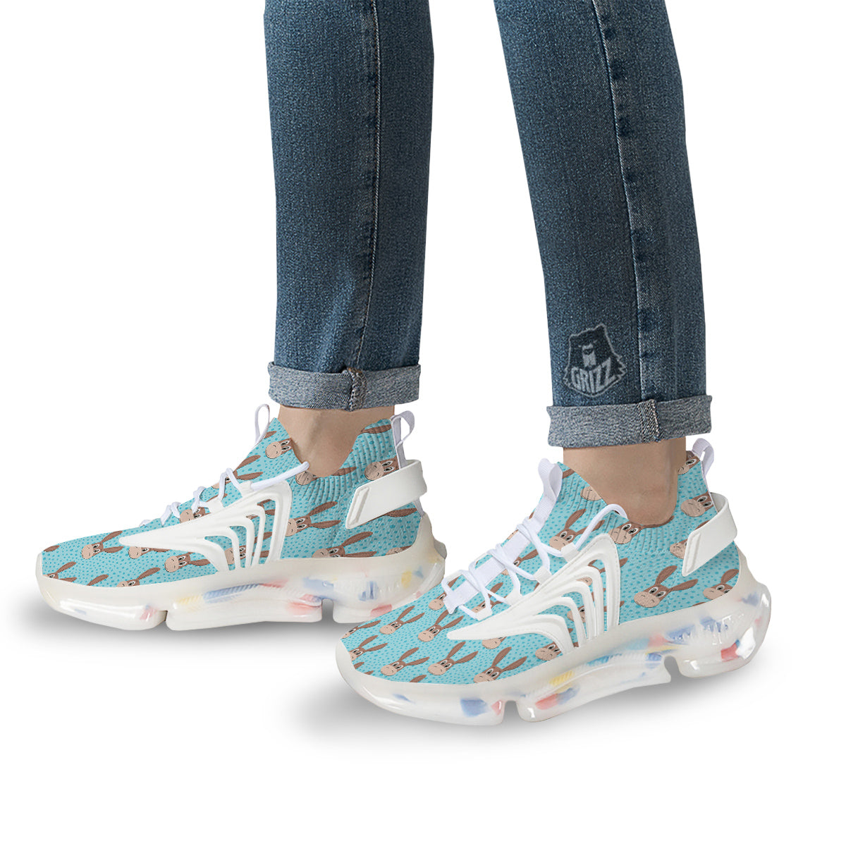 Donkey Cute Cartoon Print Pattern White Gym Shoes-grizzshop