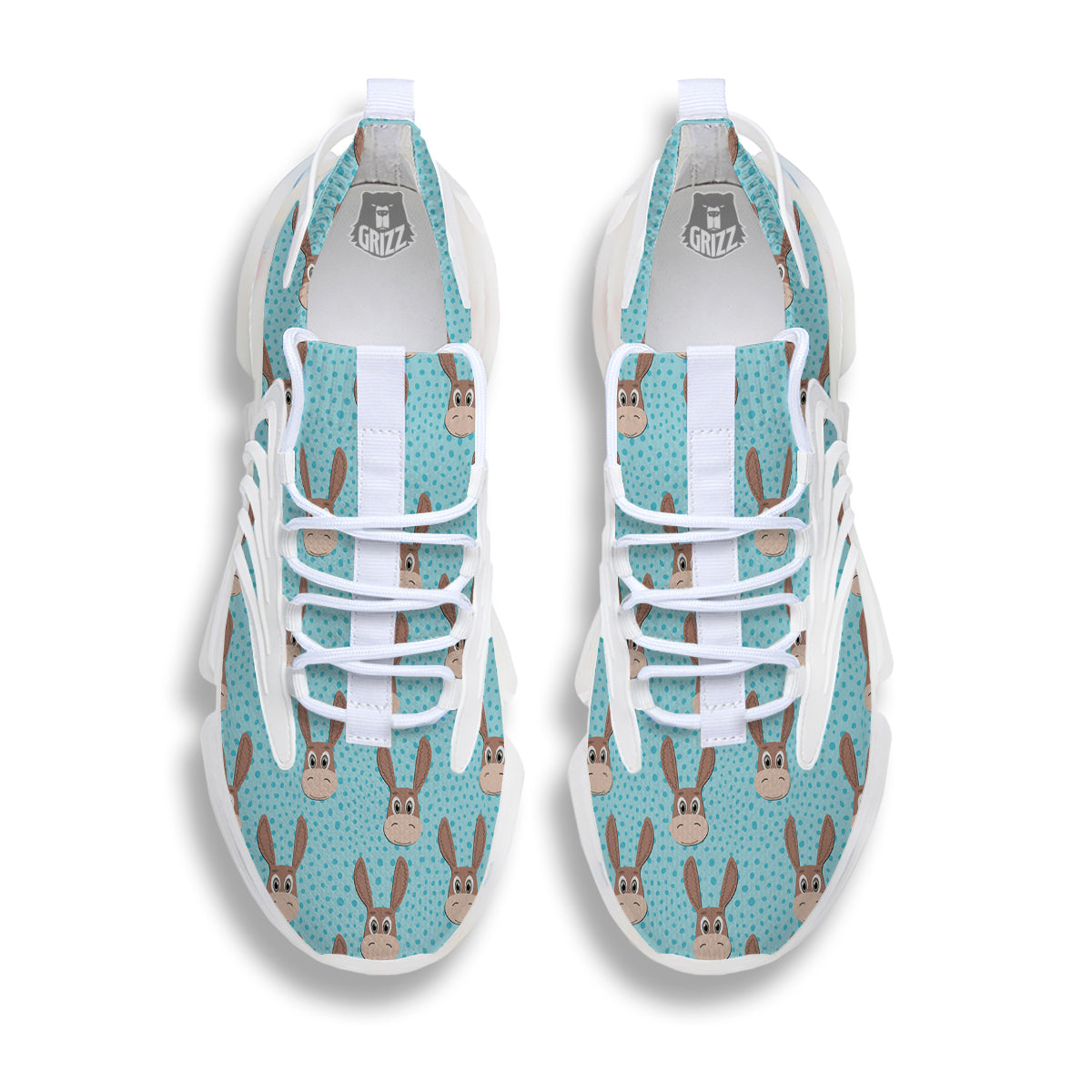 Donkey Cute Cartoon Print Pattern White Gym Shoes-grizzshop