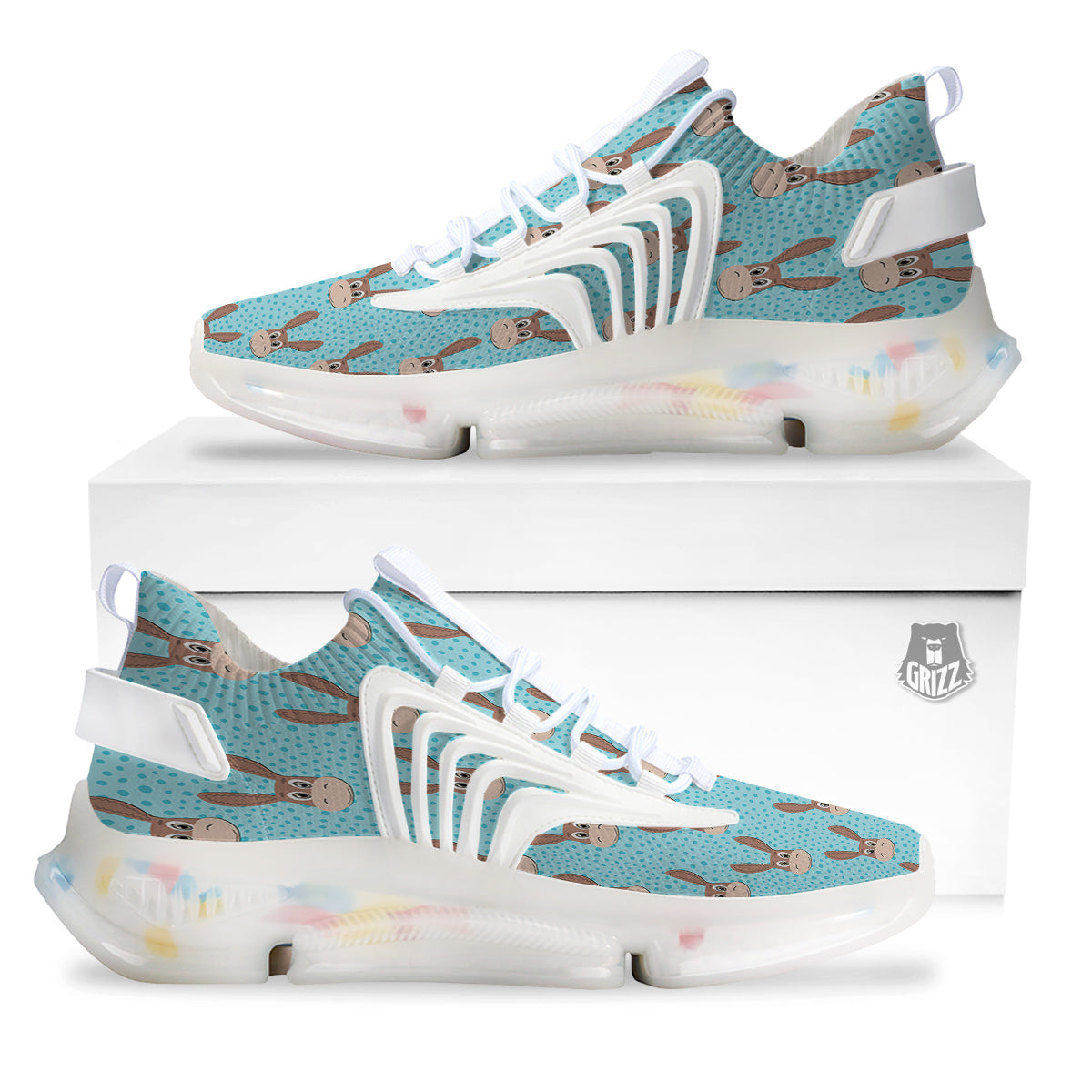 Donkey Cute Cartoon Print Pattern White Gym Shoes-grizzshop