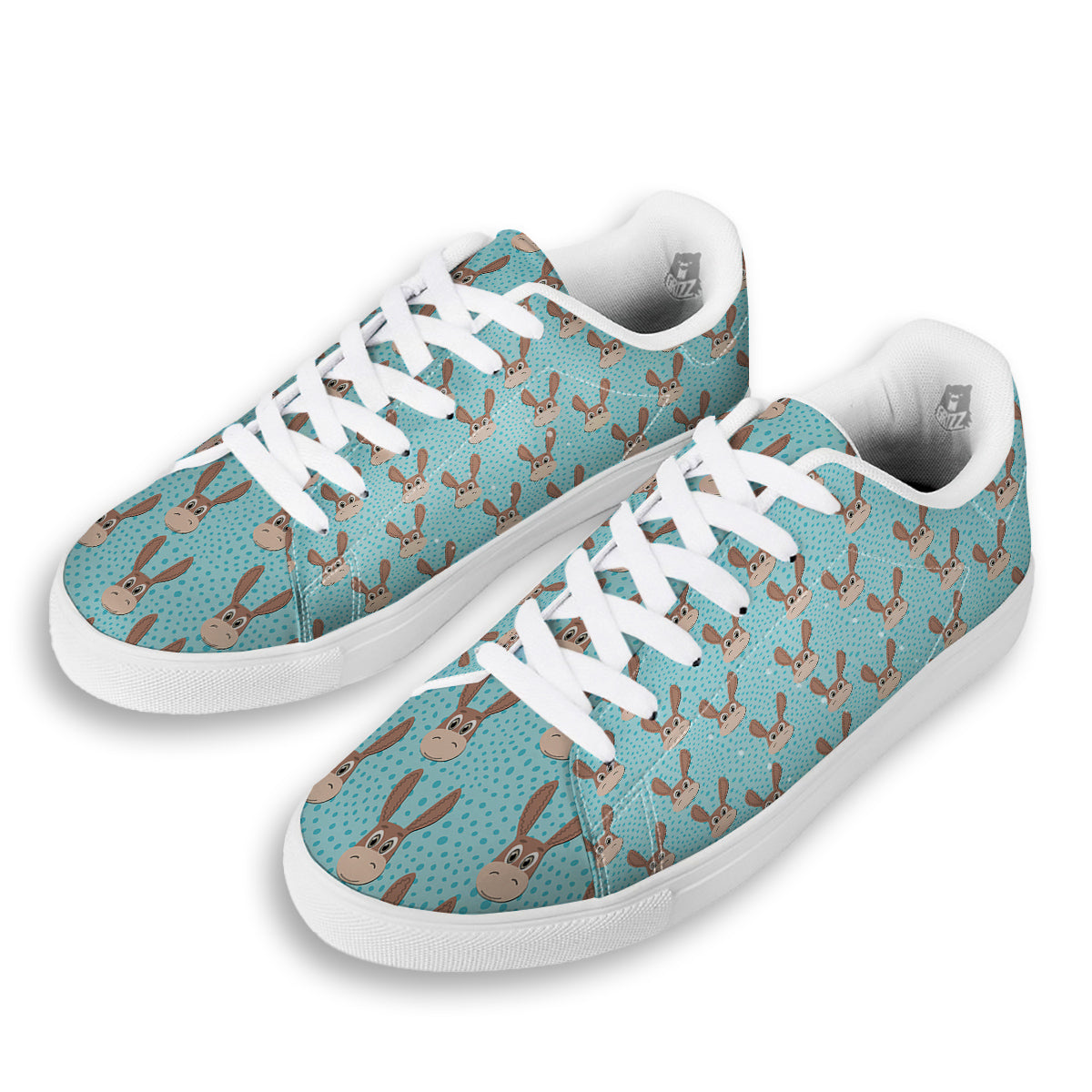 Donkey Cute Cartoon Print Pattern White Low Top Sneakers-grizzshop