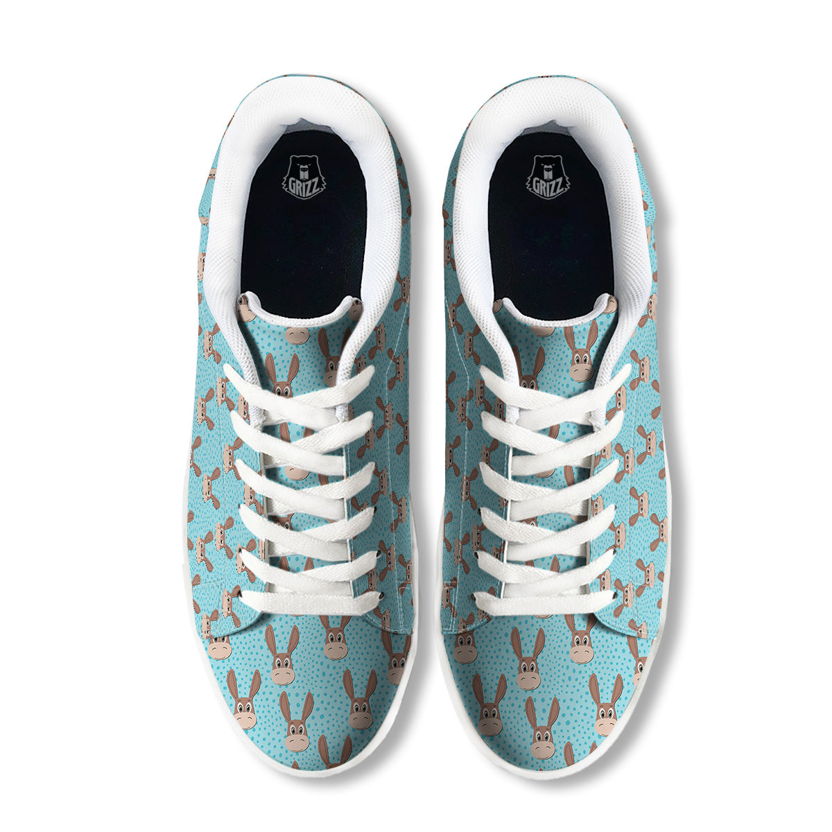 Donkey Cute Cartoon Print Pattern White Low Top Sneakers-grizzshop