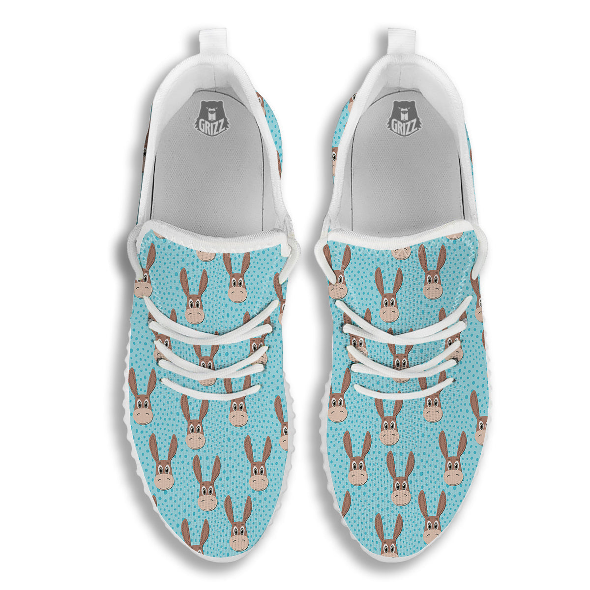 Donkey Cute Cartoon Print Pattern White Walking Shoes-grizzshop
