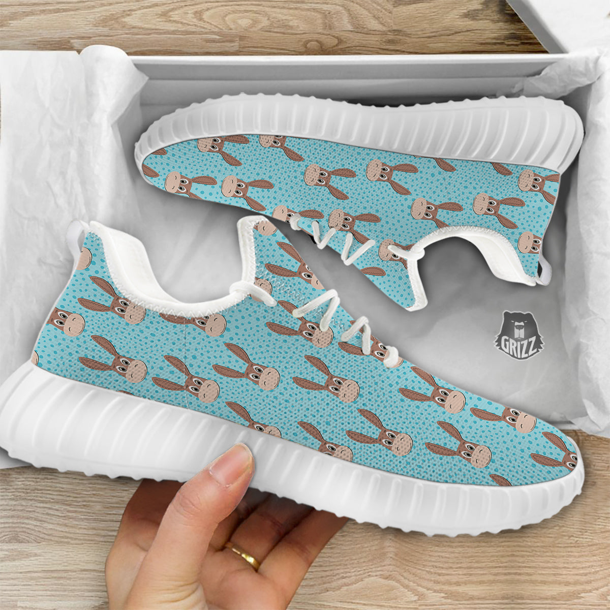 Donkey Cute Cartoon Print Pattern White Walking Shoes-grizzshop