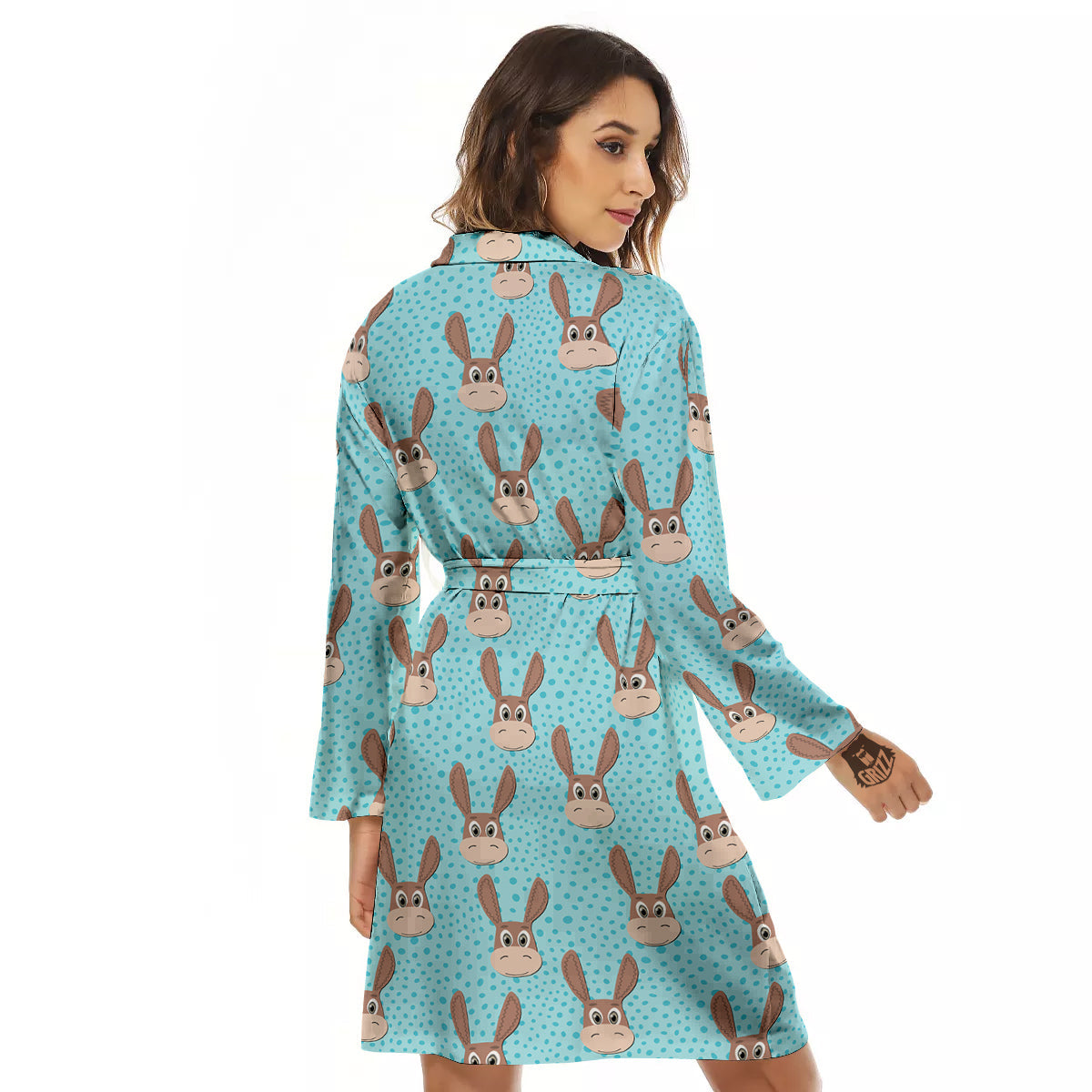 Donkey Cute Cartoon Print Pattern Women's Robe-grizzshop