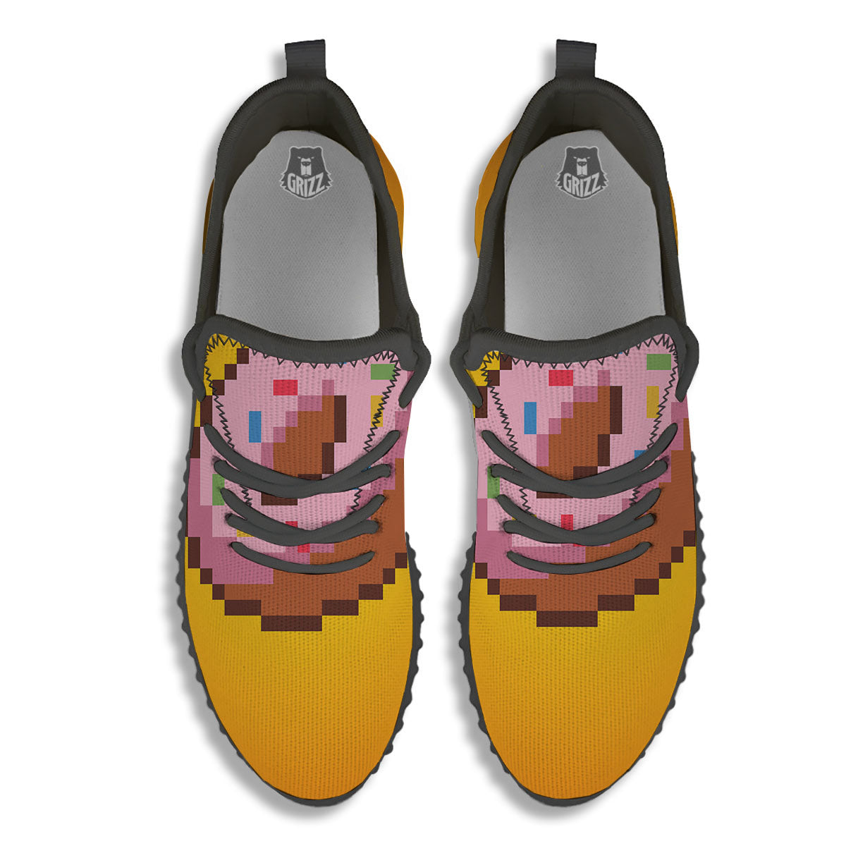 Donut 8-Bit Pixel Print Black Walking Shoes-grizzshop