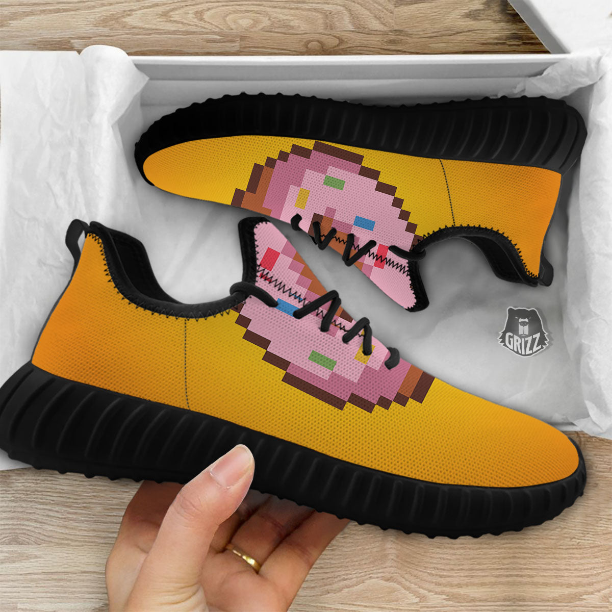 Donut 8-Bit Pixel Print Black Walking Shoes-grizzshop