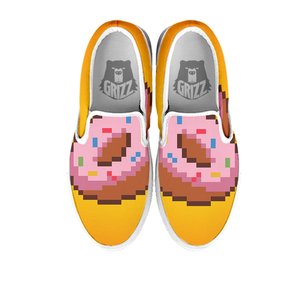 Donut 8-Bit Pixel Print White Slip On Shoes-grizzshop