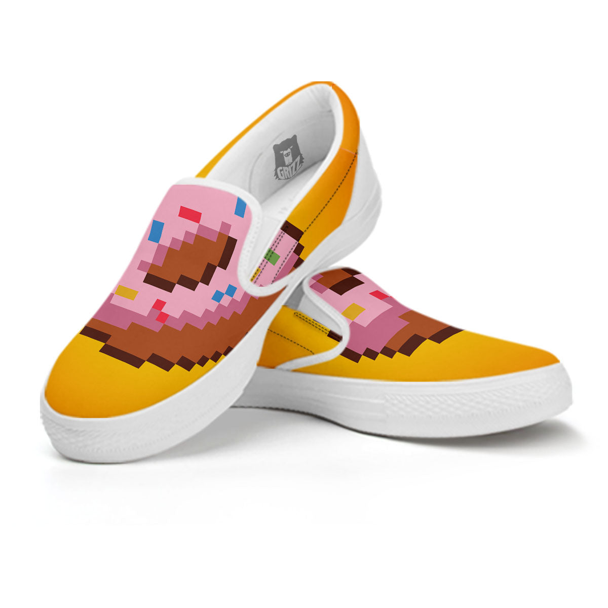 Donut 8-Bit Pixel Print White Slip On Shoes-grizzshop
