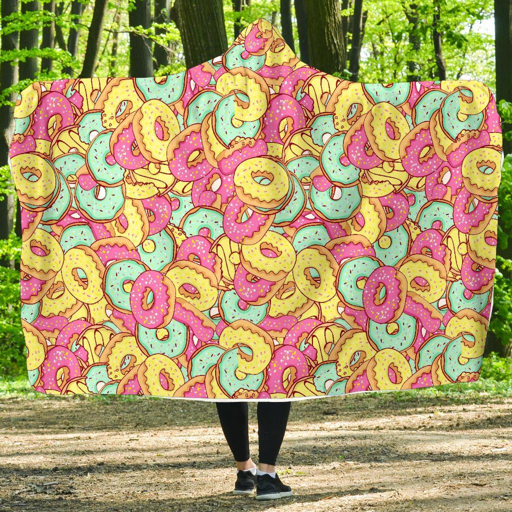Donut Colorful Pattern Print Hooded Blanket-grizzshop