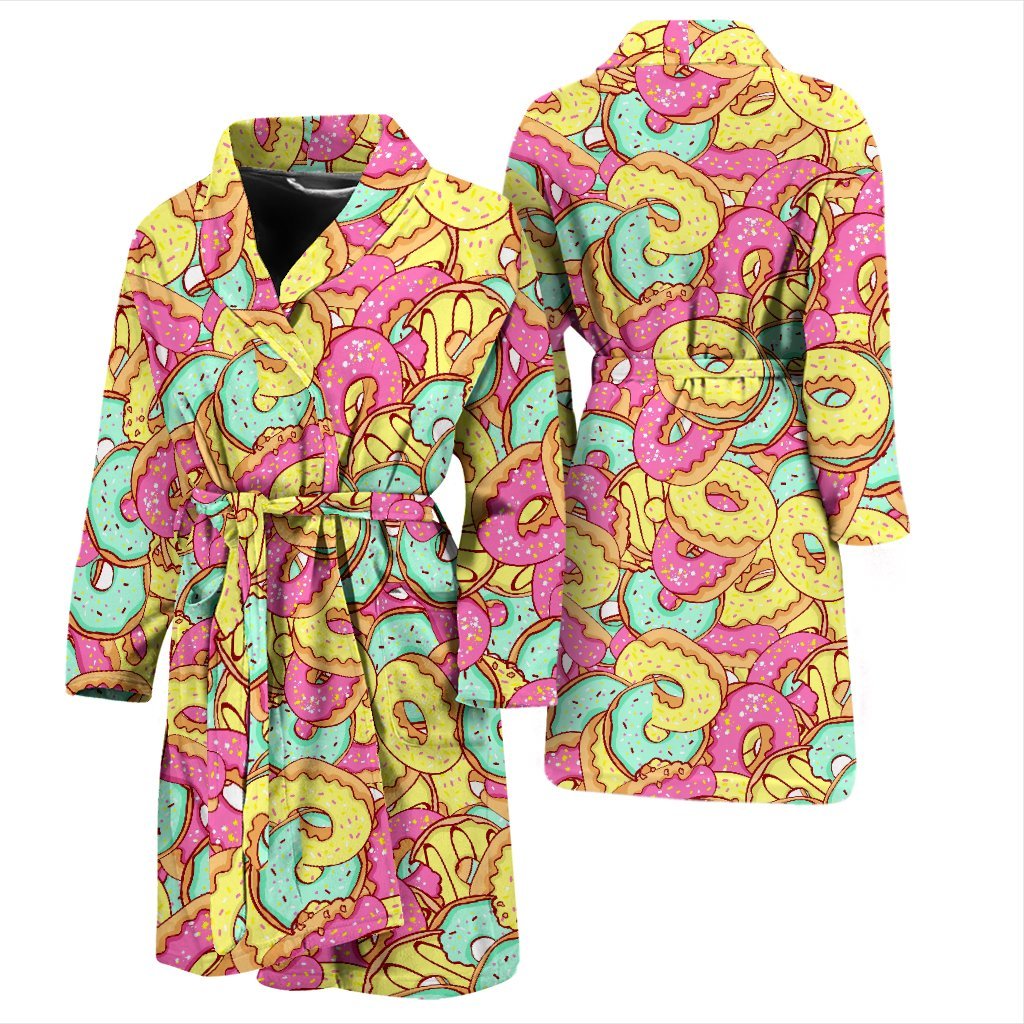 Donut Colorful Pattern Print Men Long Robe-grizzshop