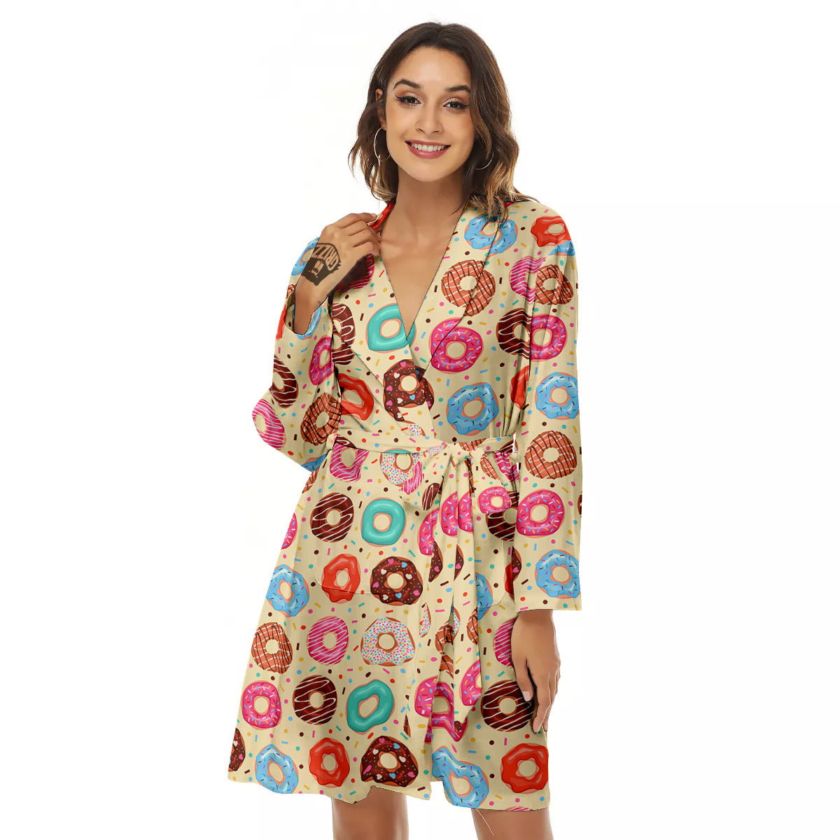 Donut Colorful Print Pattern Women's Robe-grizzshop