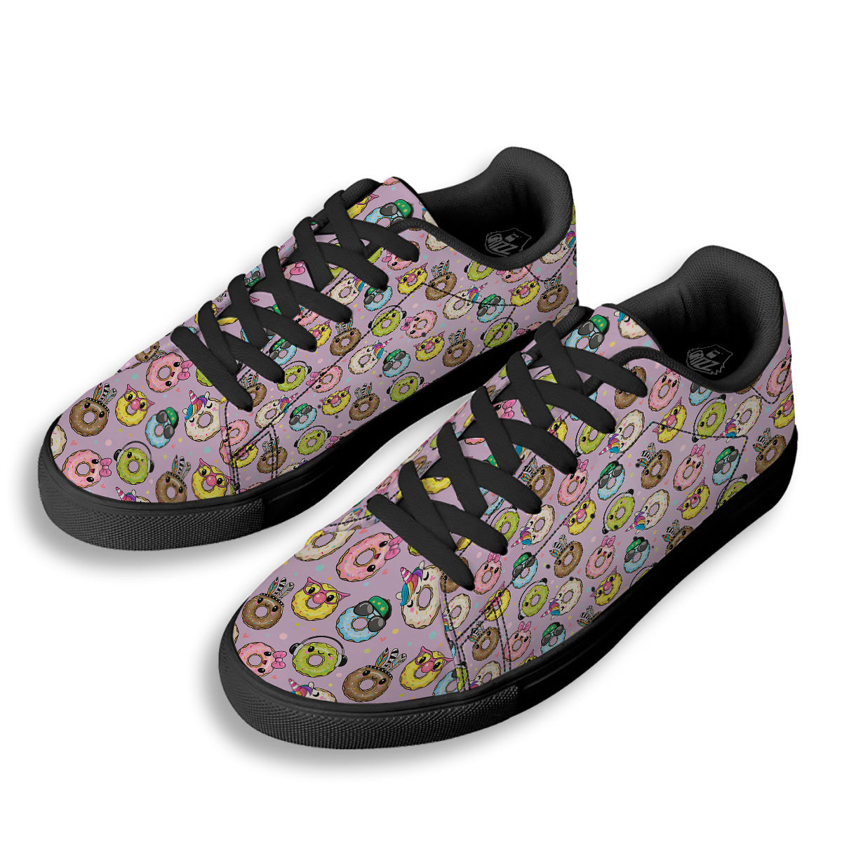 Donut Cute Print Pattern Black Low Top Sneakers-grizzshop