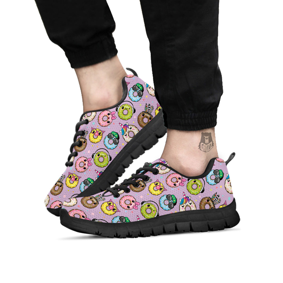 Donut Cute Print Pattern Black Sneaker-grizzshop