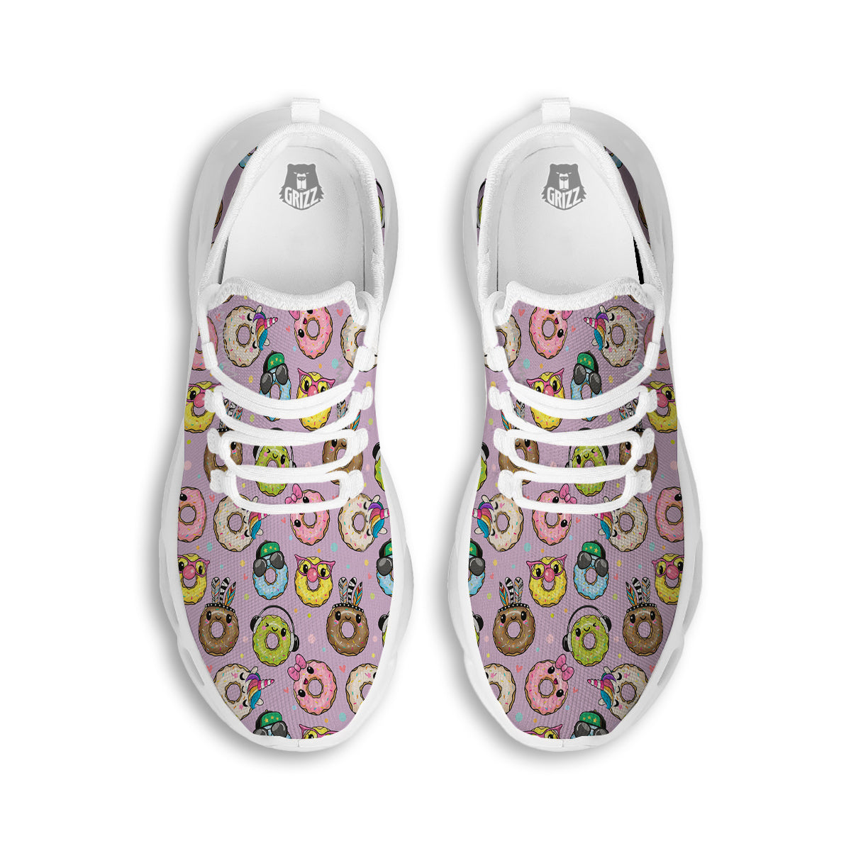 Donut Cute Print Pattern White Running Shoes-grizzshop