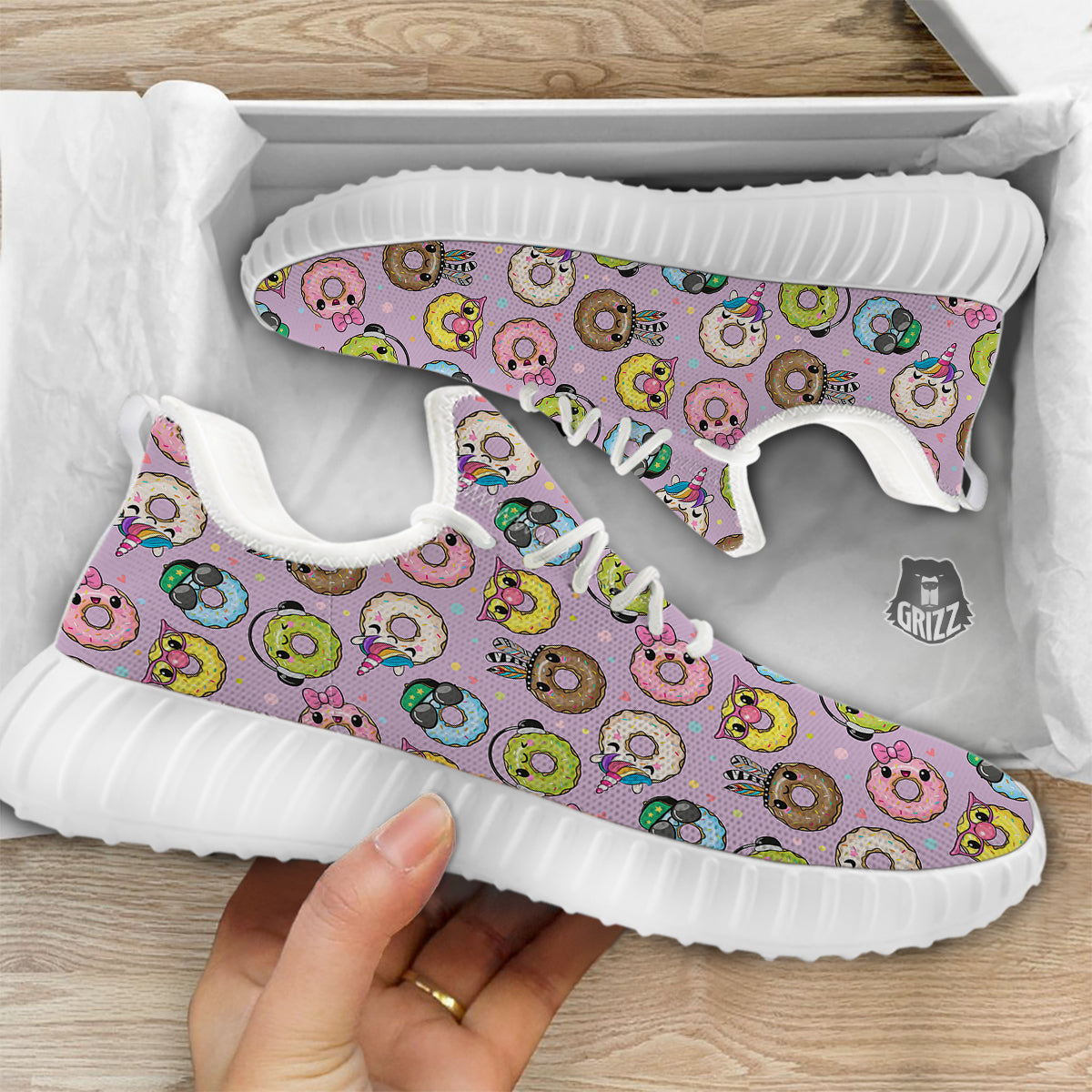 Donut Cute Print Pattern White Walking Shoes-grizzshop