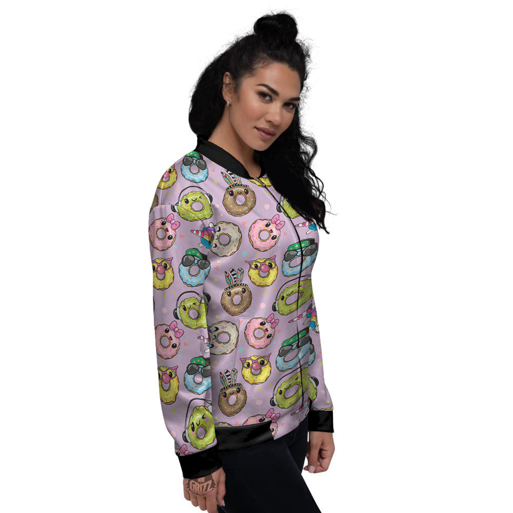 Donut Cute Print Pattern Women's Bomber Jacket-grizzshop