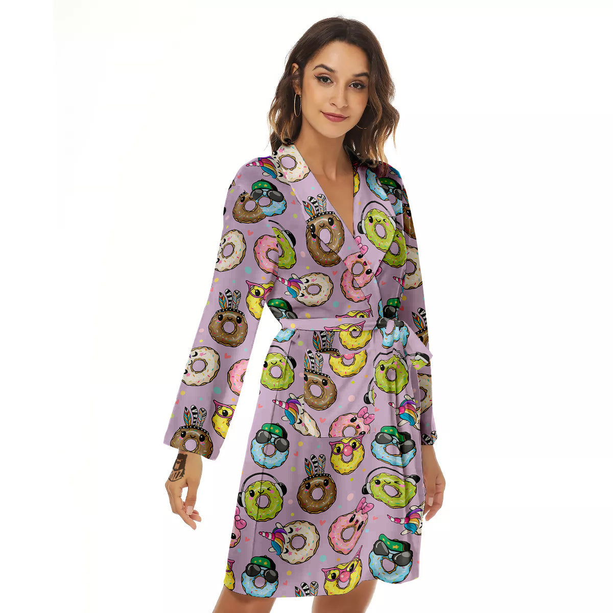 Donut Cute Print Pattern Women's Robe-grizzshop