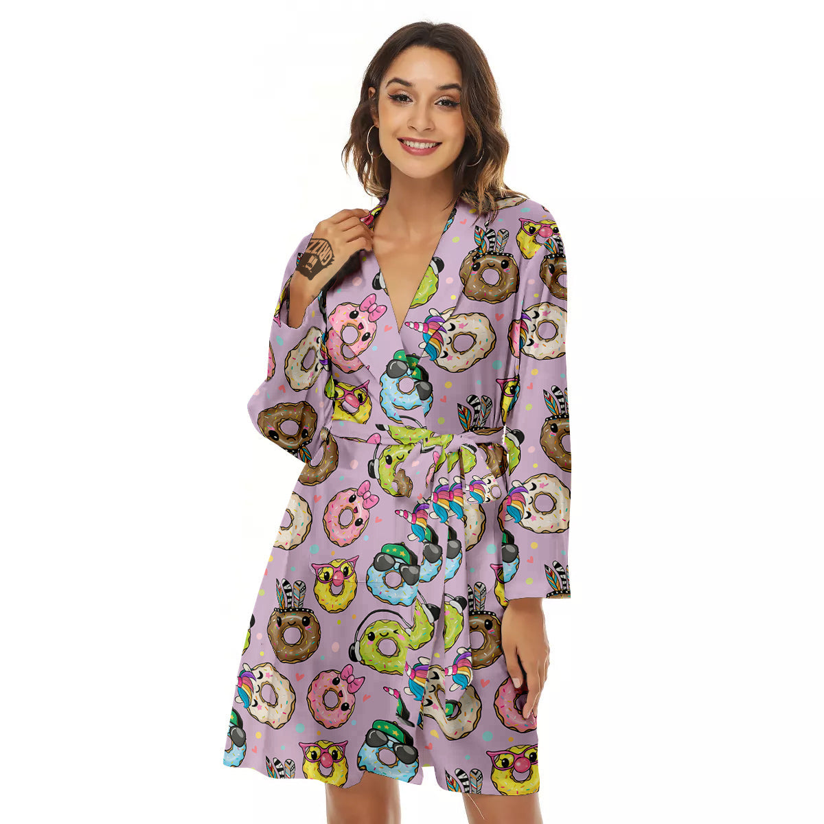 Donut Cute Print Pattern Women's Robe-grizzshop