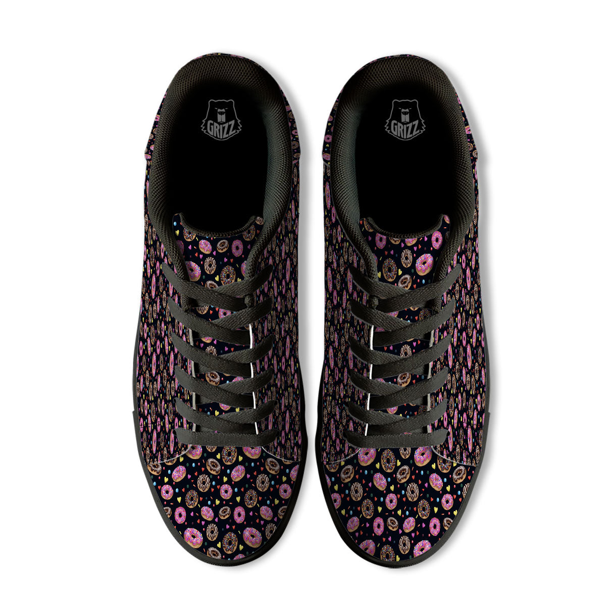 Donut Glaze Print Pattern Black Low Top Sneakers-grizzshop