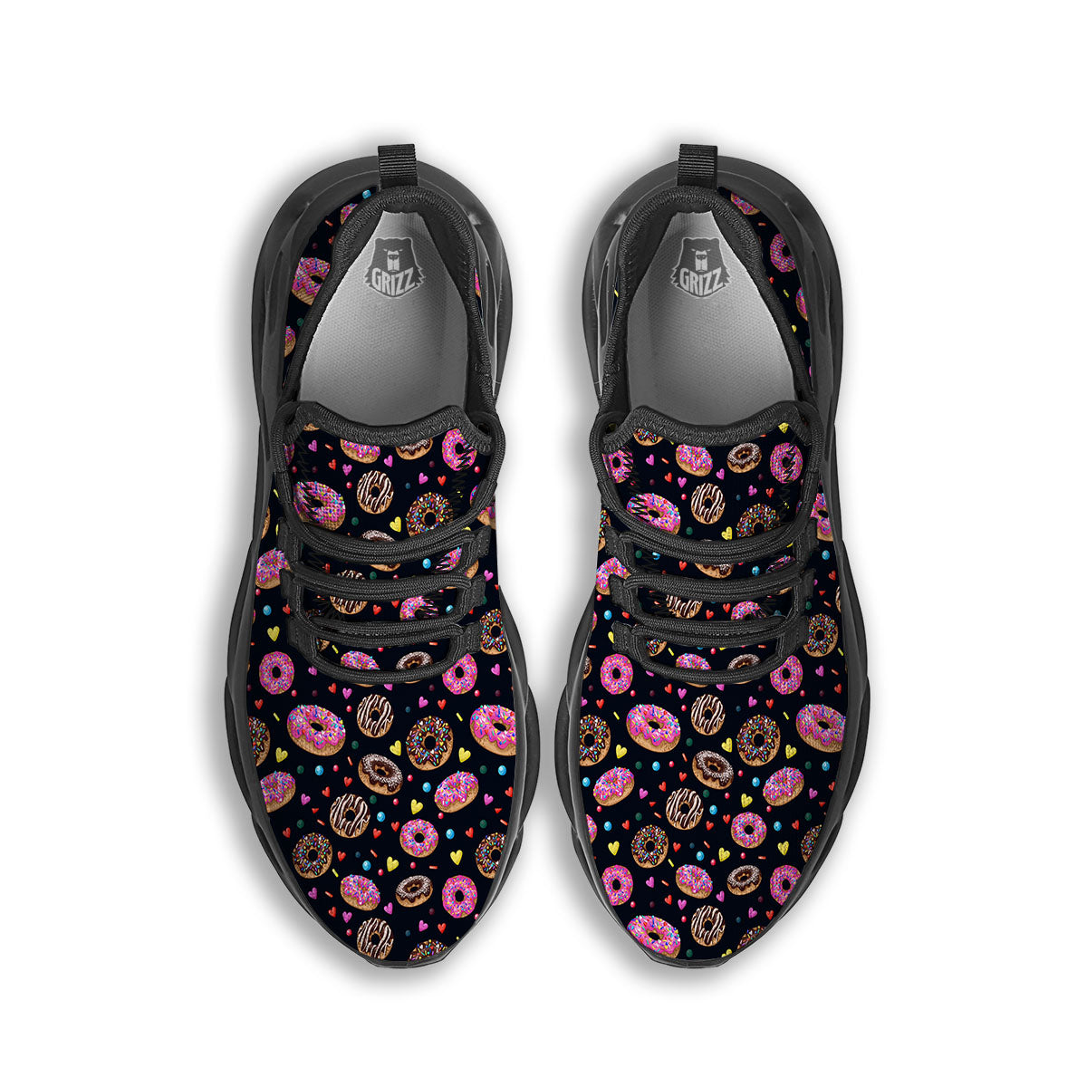 Donut Glaze Print Pattern Black Running Shoes-grizzshop
