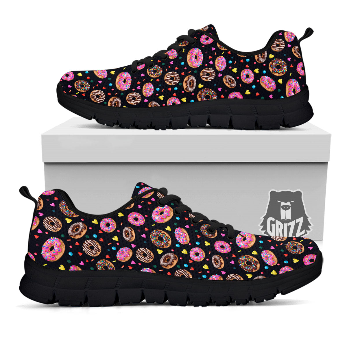Donut Glaze Print Pattern Black Sneaker-grizzshop