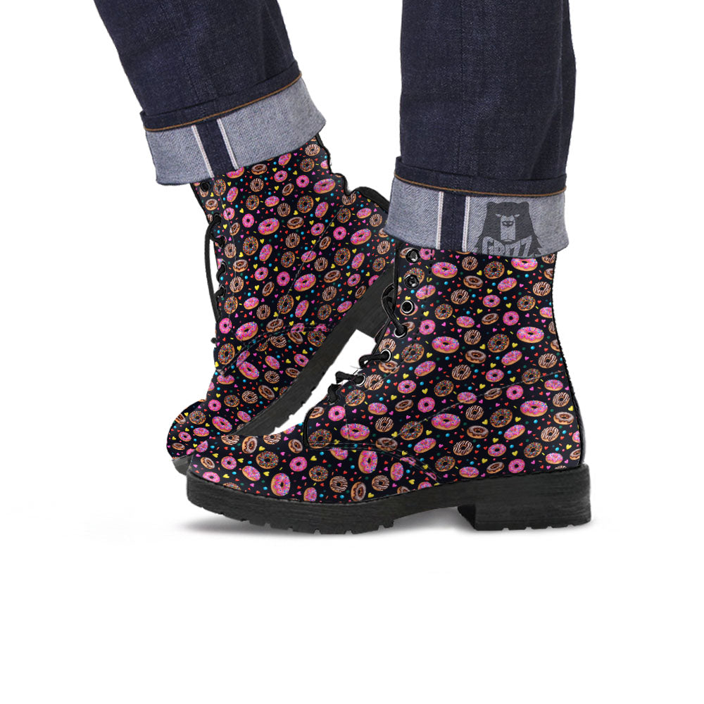 Donut Glaze Print Pattern Leather Boots-grizzshop