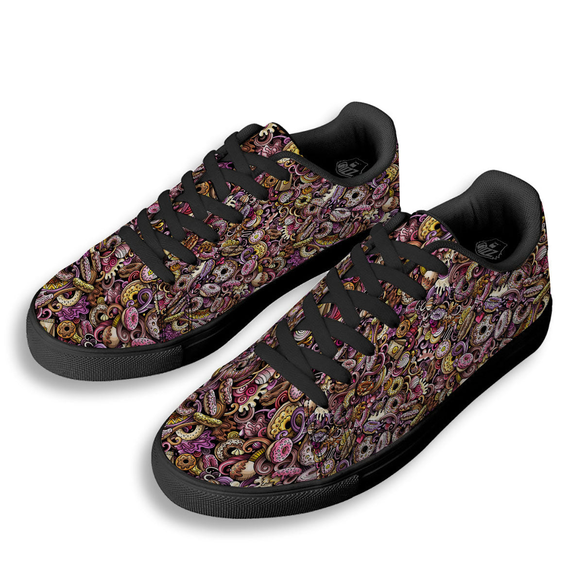 Donut Graffiti Print Pattern Black Low Top Sneakers-grizzshop