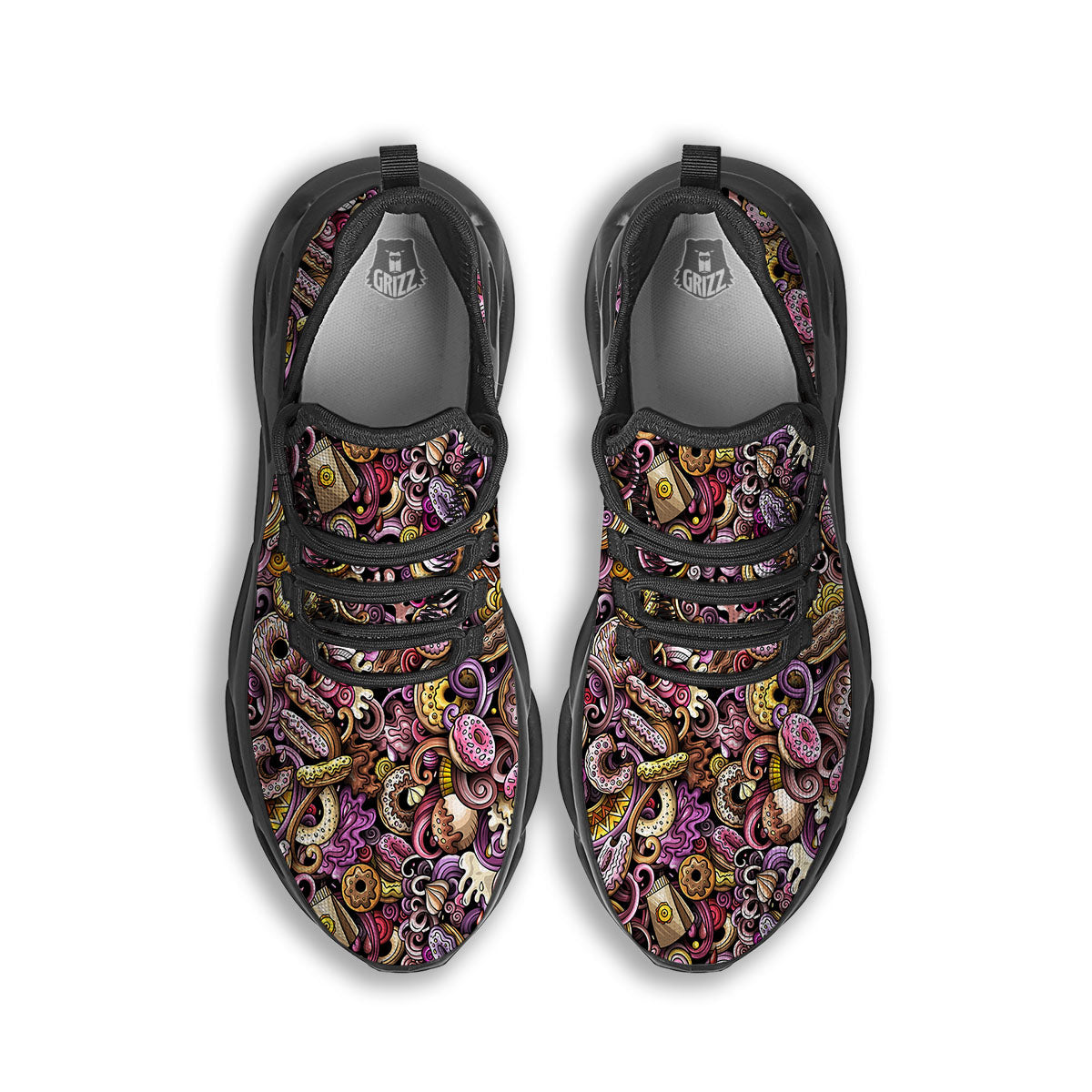 Donut Graffiti Print Pattern Black Running Shoes-grizzshop