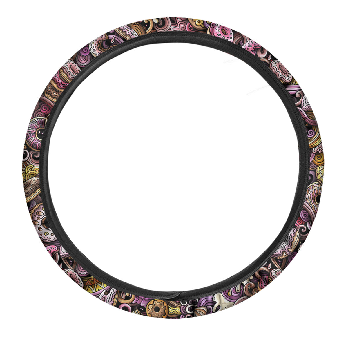 Donut Graffiti Print Pattern Car Steering Wheel Cover-grizzshop