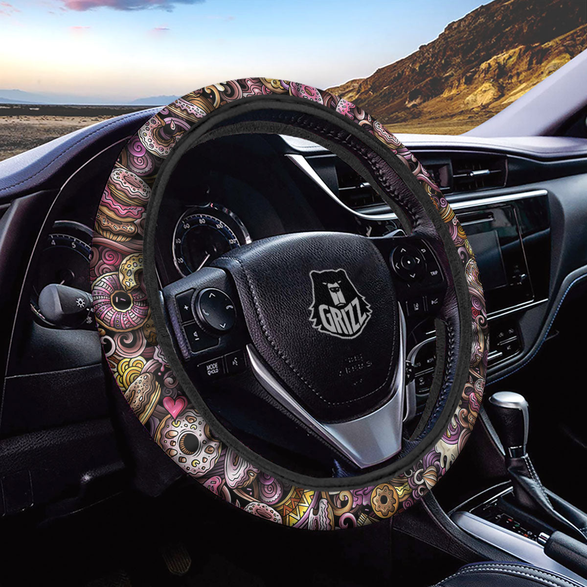 Donut Graffiti Print Pattern Car Steering Wheel Cover-grizzshop