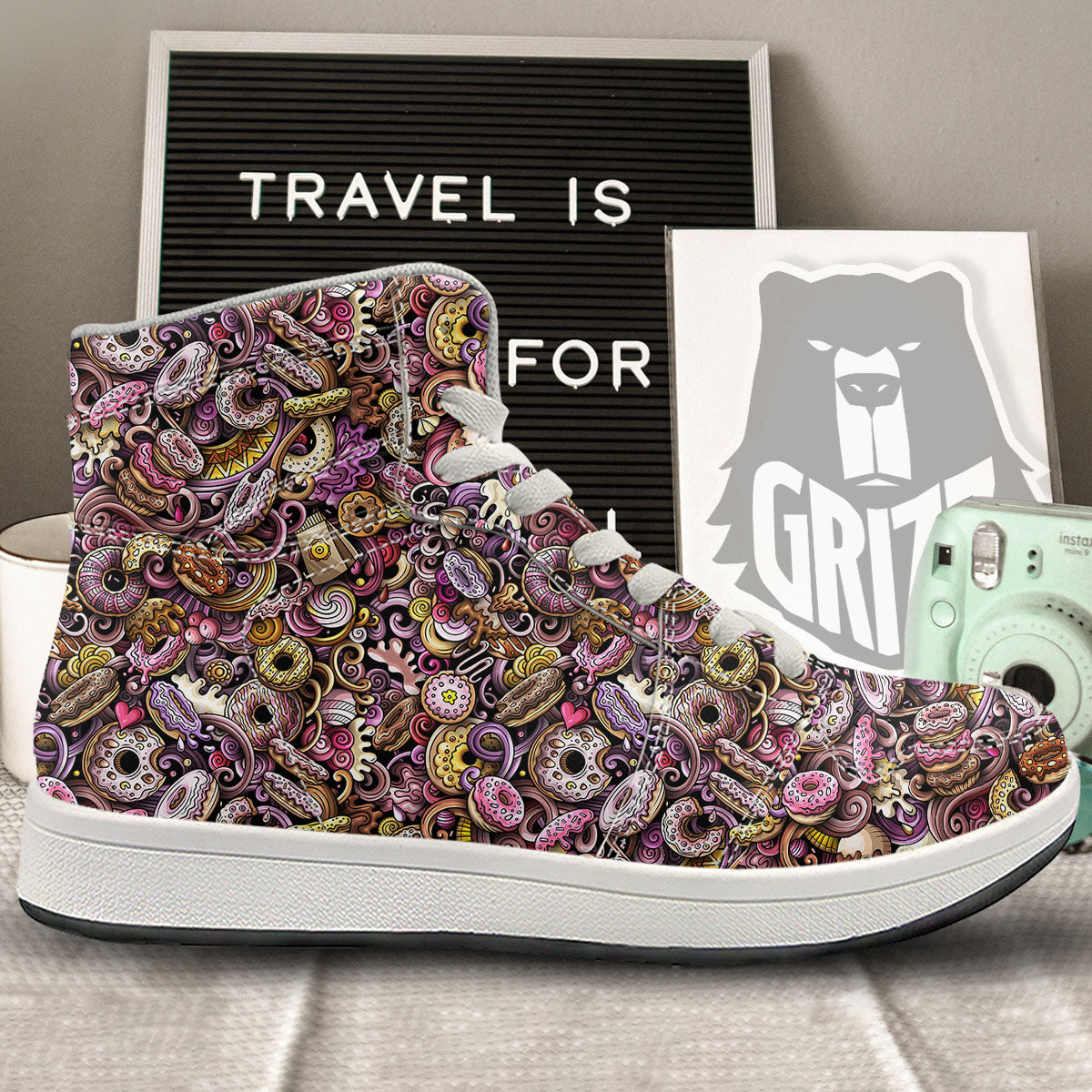 Donut Graffiti Print Pattern High Top Sneakers-grizzshop