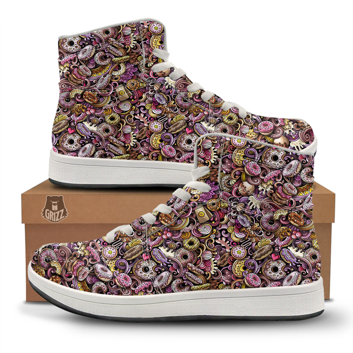 Donut Graffiti Print Pattern High Top Sneakers-grizzshop