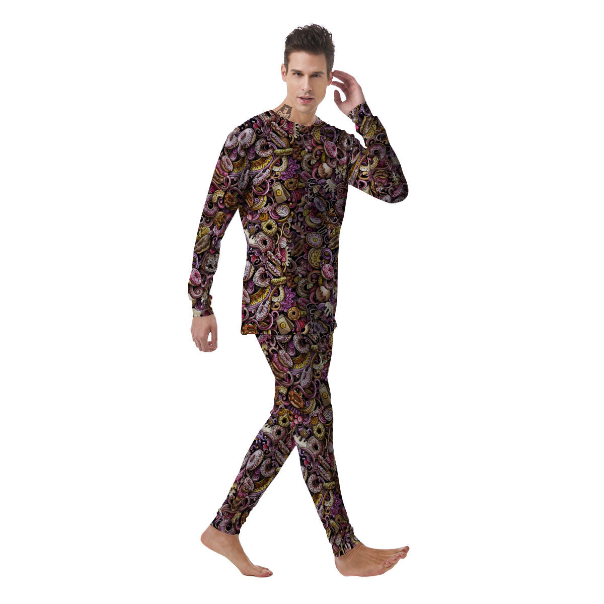 Donut Graffiti Print Pattern Men's Pajamas-grizzshop