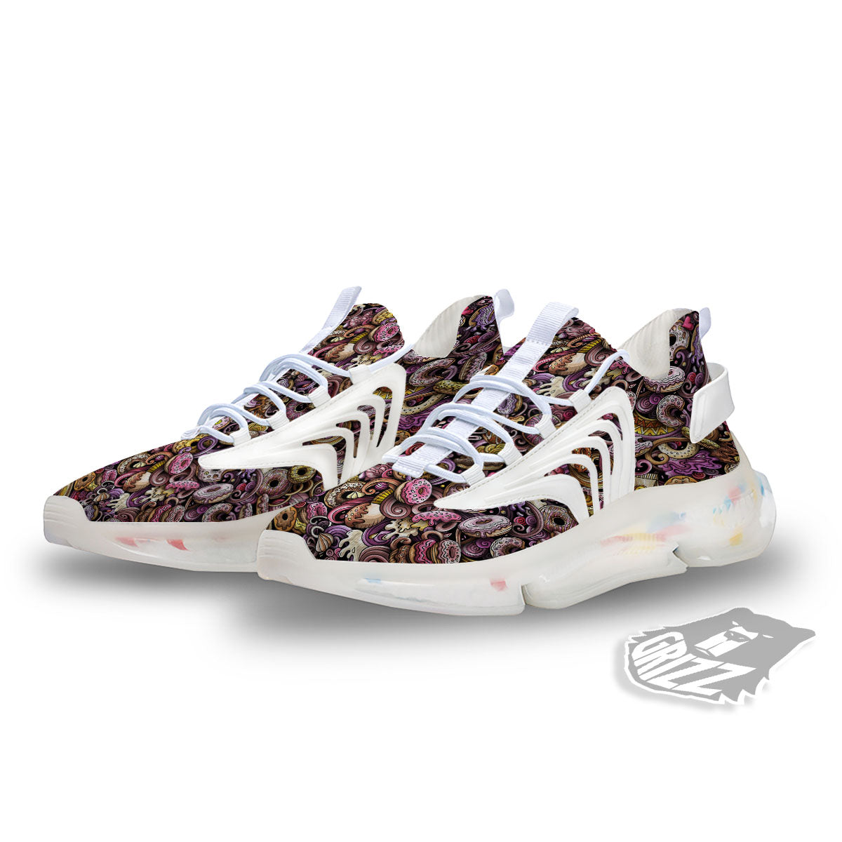Donut Graffiti Print Pattern White Gym Shoes-grizzshop