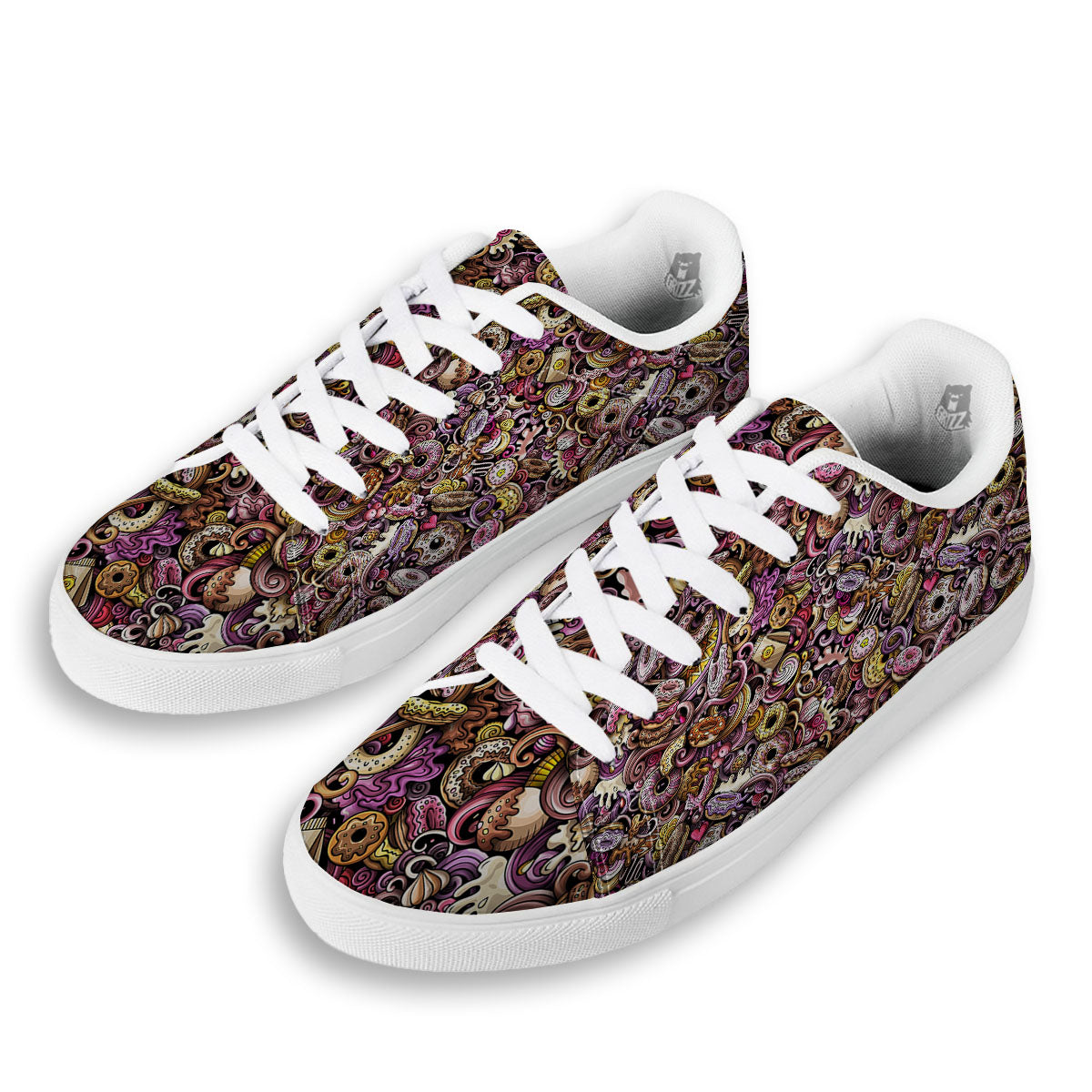 Donut Graffiti Print Pattern White Low Top Sneakers-grizzshop