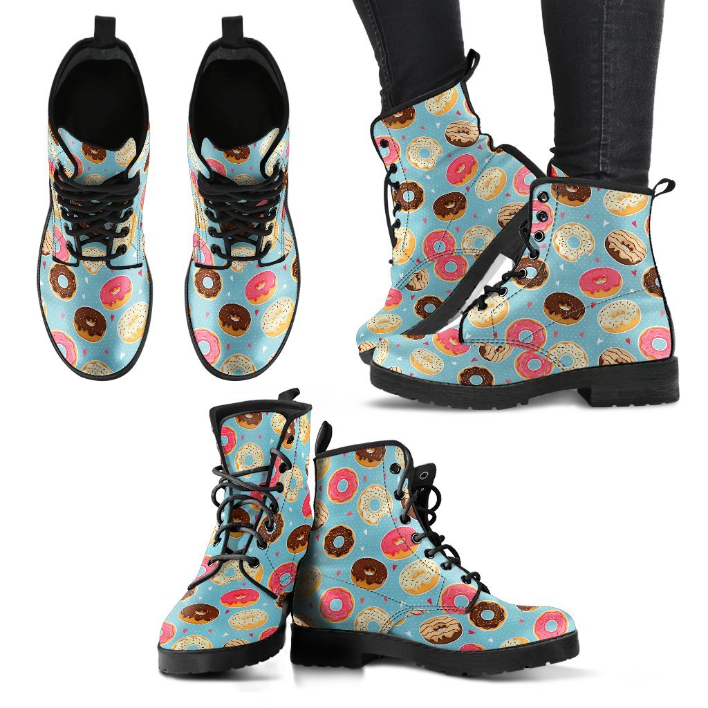 Donut Pattern Print Men Women Leather Boots-grizzshop